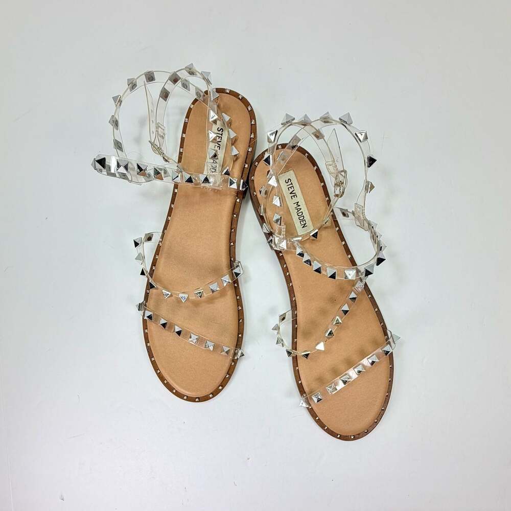 Steve Madden Travel Studded Clear Strappy Flat Sandals